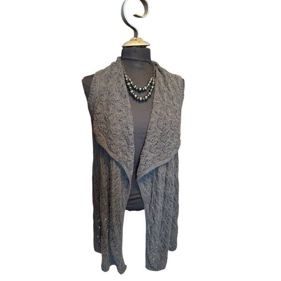 Artisan NY Cable Knit Sleeveless Open Cardigan Vest With Shawl Collar Gray Women - Picture 1 of 11
